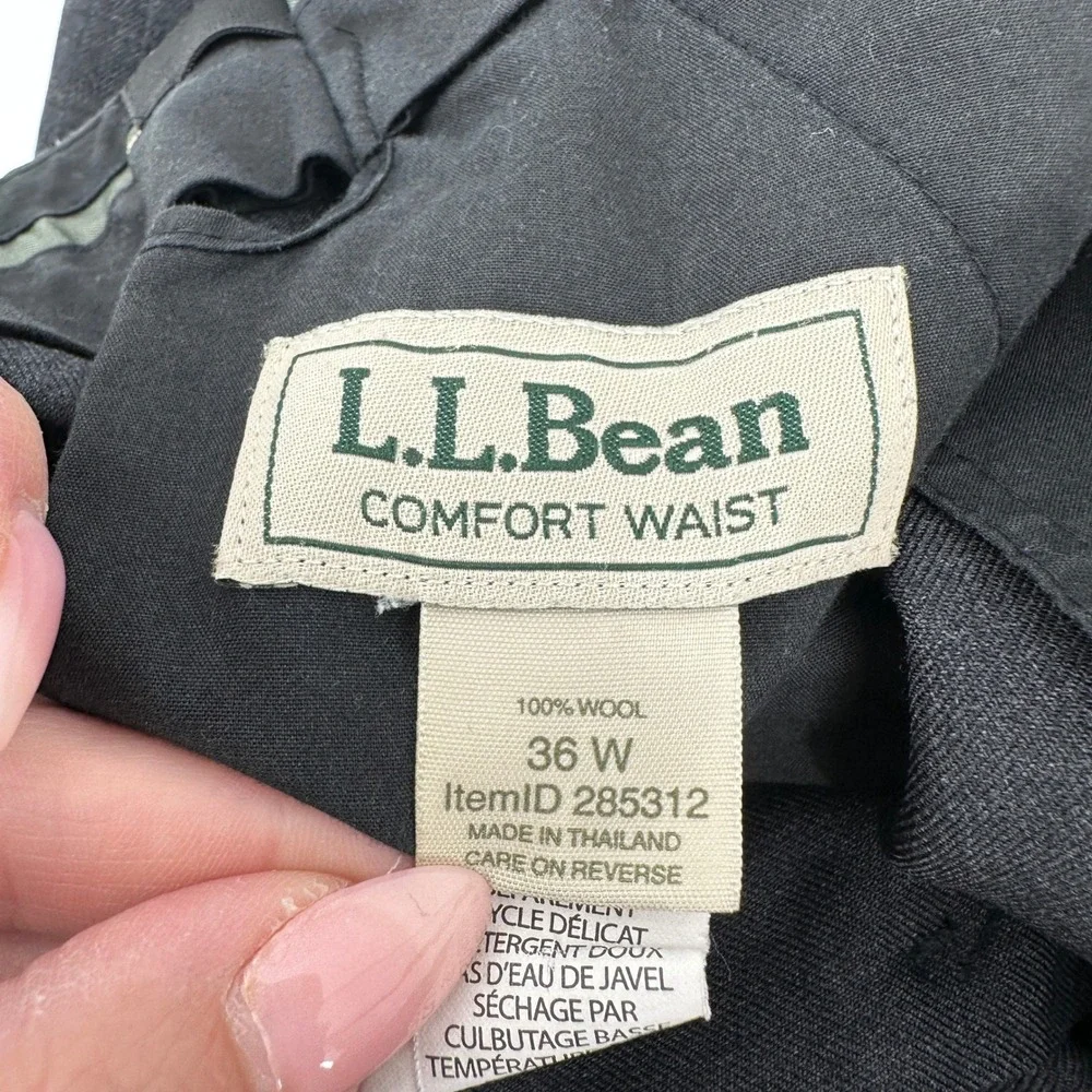 LL Bean Comfort Waist Mens 36W Wool‎ Dress Pants Grey Straight Business Tailored